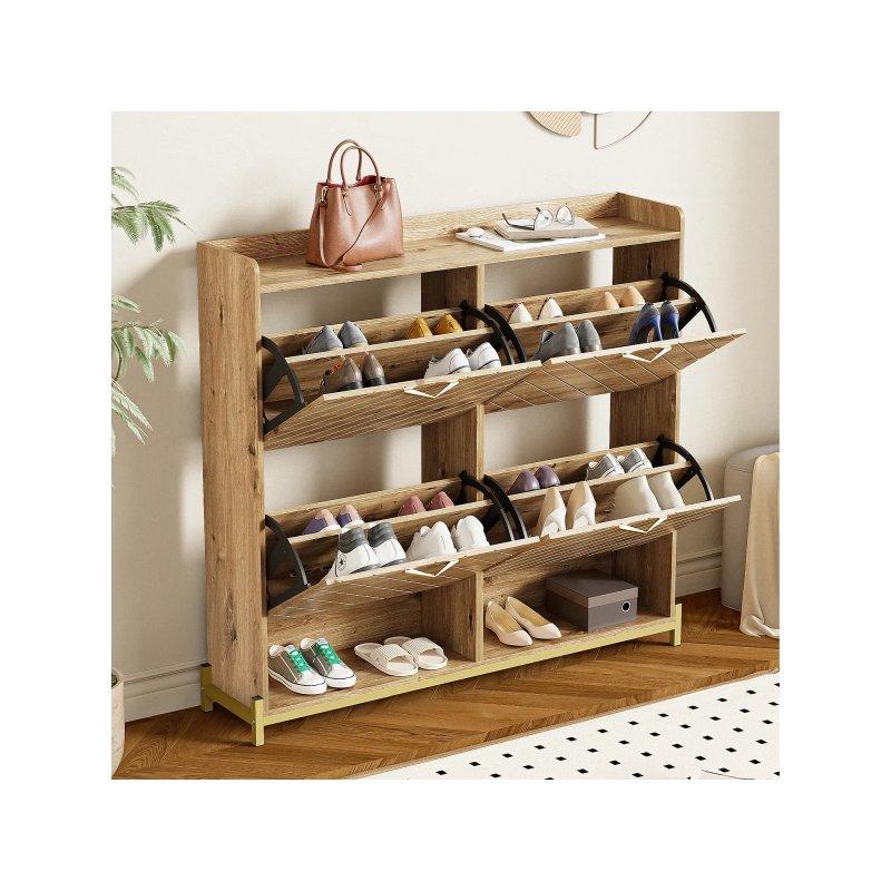 Doğal Ahşap Görünümlü MDF 4 Düşer Kapaklı ve Alt Raflı Ayakkabılık - 109x24x100 cm - 118567