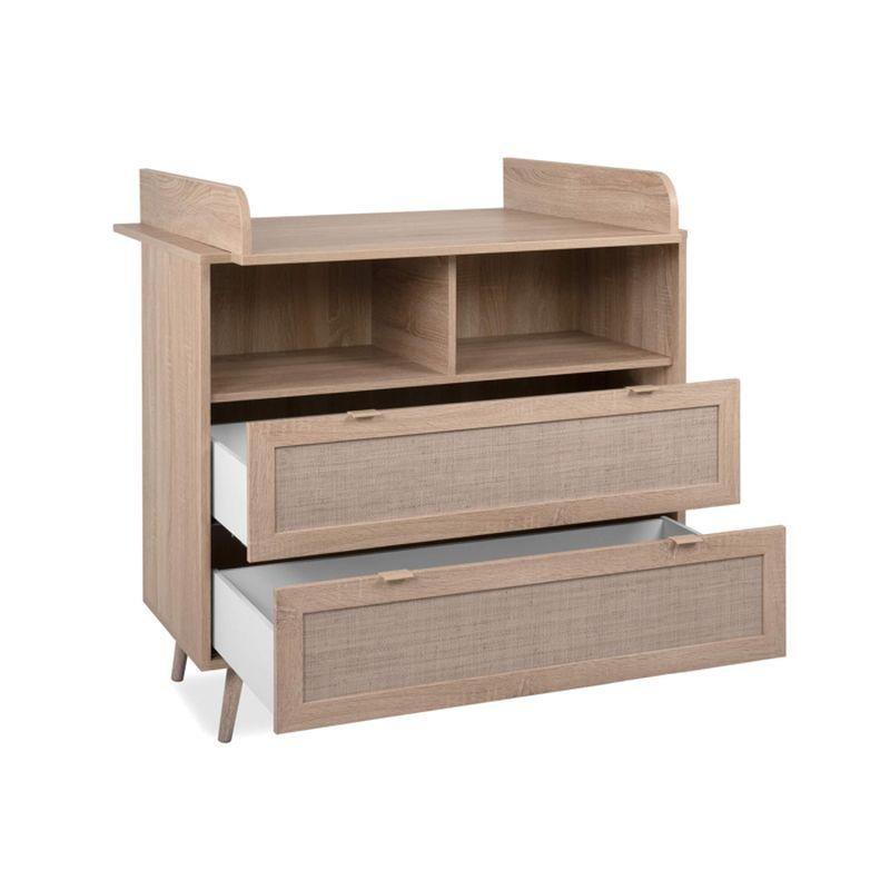 Doğal Ahşap Hazeran Görünümlü 2 Çekmeceli 2 Açık Bölmeli Alt Değiştirme Üniteli Bebek Odası Şifonyer - 100x78x105 cm - 123615