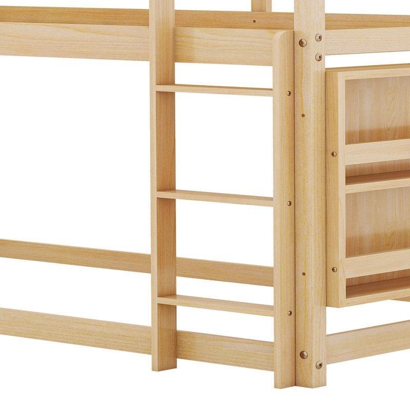 Doğal Ahşap Kitaplıklı ve Merdivenli Montessori Ranza - 112x205 cm - 124671