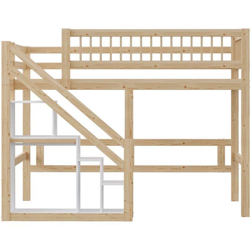 Doğal Ahşap Masif Çam Dolaplı Merdivenli Altı Boş Ranza - 140x200 cm - 124876