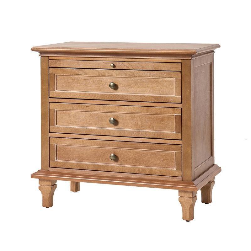 Doğal Ahşap Rengi Ahşap Şarj İstasyonlu ve Sürgülü Raflı Üç Çekmeceli Komodin - 72x69 cm - 127526