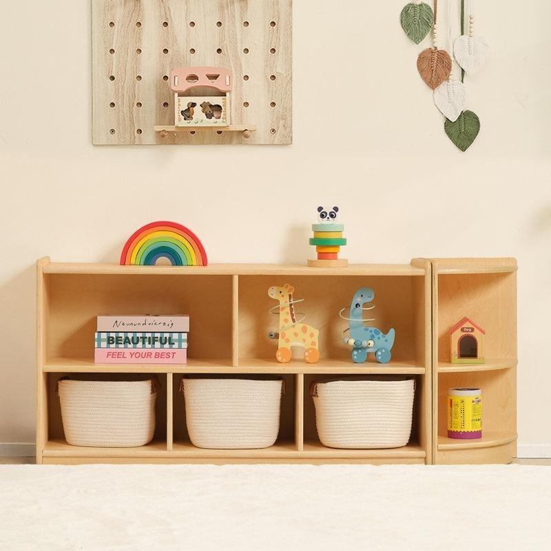 Doğal Ahşap Rengi Endüstriyel Ahşap 5 Bölmeli Parlak Yüzeyli Montessori Kitaplık - 114x60x30 cm - 141178
