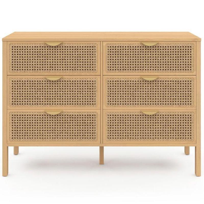 Doğal Ahşap Rengi Hasır Detaylı 6 Çekmeceli Şifonyer - 115 cm - 123759