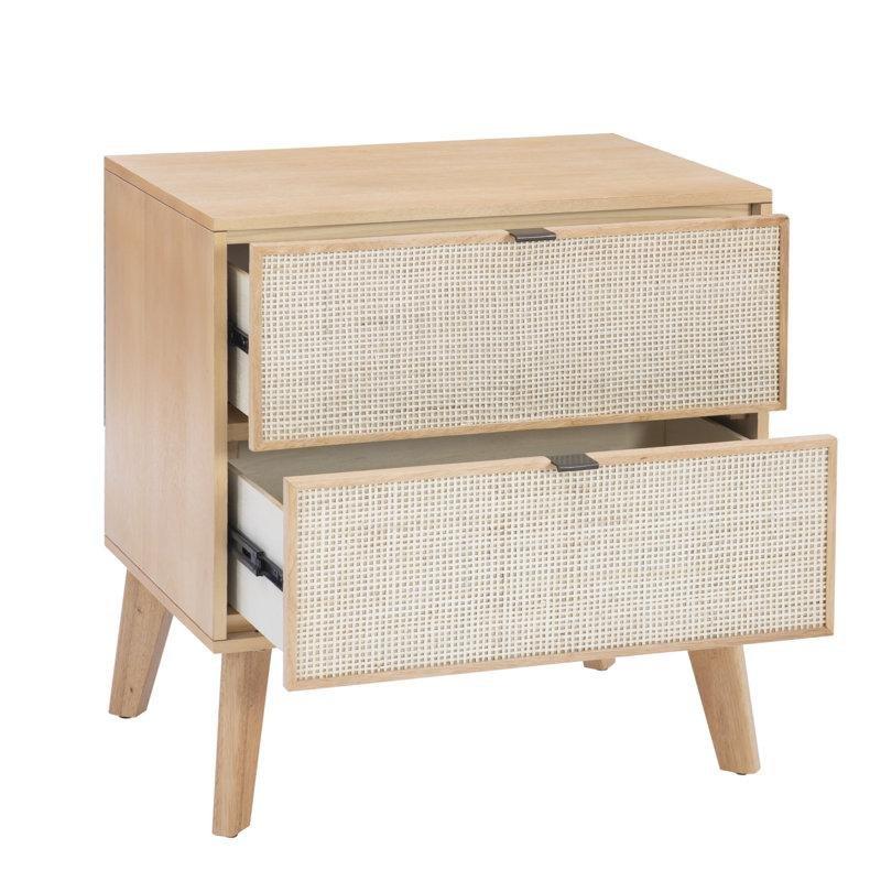 Doğal Ahşap Rengi Hasır ve Endüstriyel Ahşap 2 Çekmeceli Komodin - 65x47x68 cm - 127220