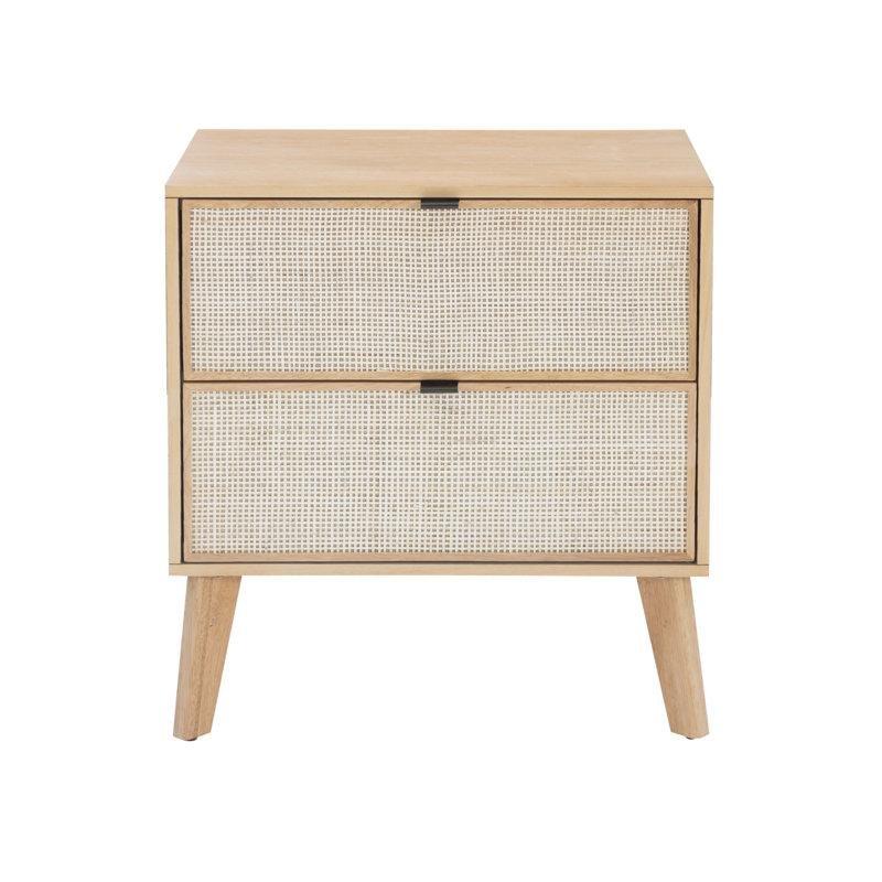 Doğal Ahşap Rengi Hasır ve Endüstriyel Ahşap 2 Çekmeceli Komodin - 65x47x68 cm - 127220