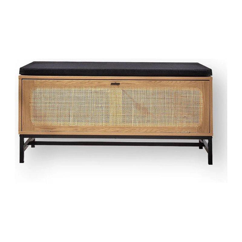 Doğal Ahşap Rengi Hasır ve Metal Malzemeli Minderli Ayakkabılık - 100x38x47 cm - 118360