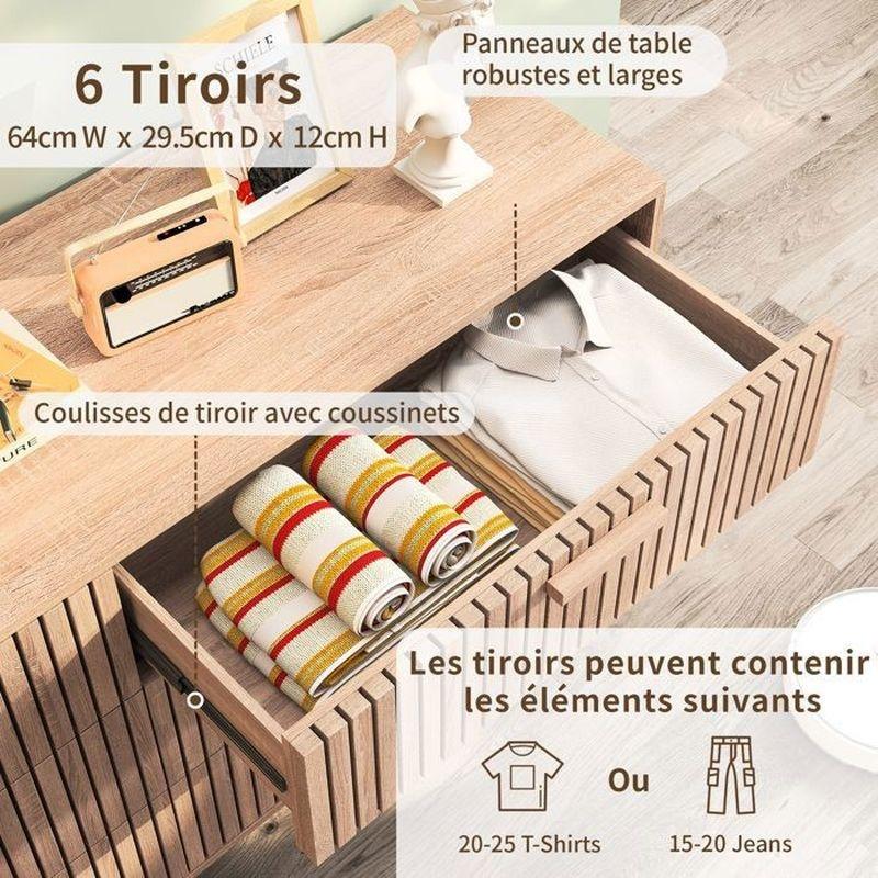 Doğal Ahşap Rengi Masif Ayaklı 6 Çekmeceli Modern Şifonyer - 100x34x73 cm - 123726