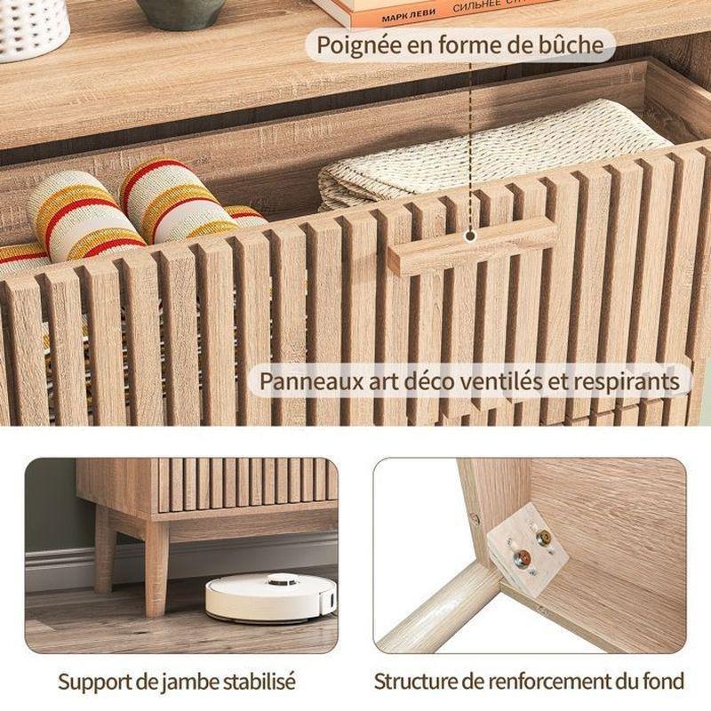 Doğal Ahşap Rengi Masif Ayaklı 6 Çekmeceli Modern Şifonyer - 100x34x73 cm - 123726