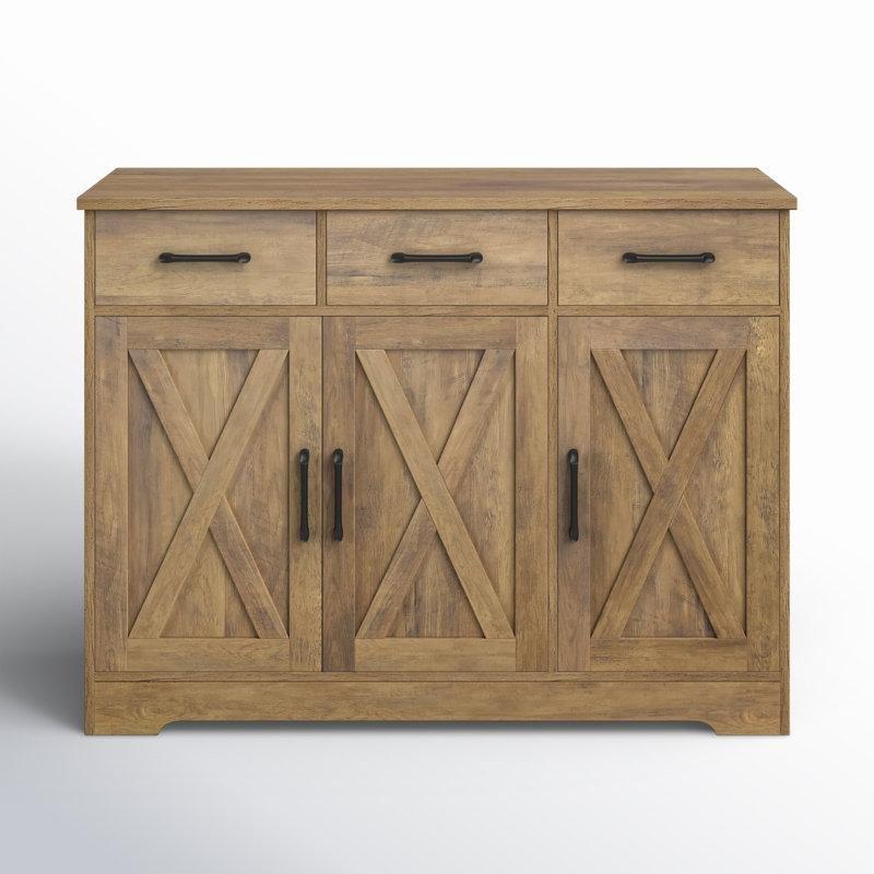 Doğal Ahşap Rengi MDF 3 Çekmeceli X Desenli Konsol - 108x39x81 cm - 128854