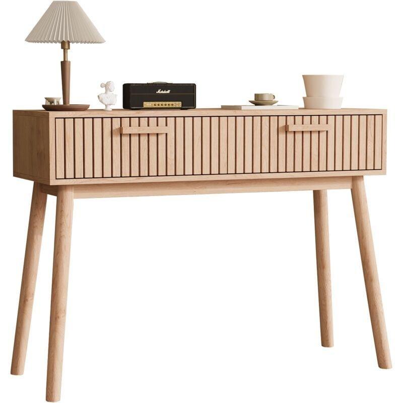 Doğal Ahşap Rengi MDF ve Cam Malzeme 2 Çekmeceli Dresuar - 100x35x80 cm - 134063
