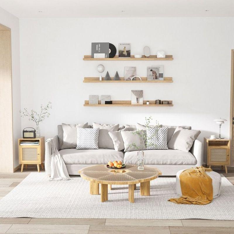 Doğal Ahşap Rengi Rattan Görünümlü Kapaklı ve Raflı 2'li Set Komodin - 39x35x60 cm - 127825