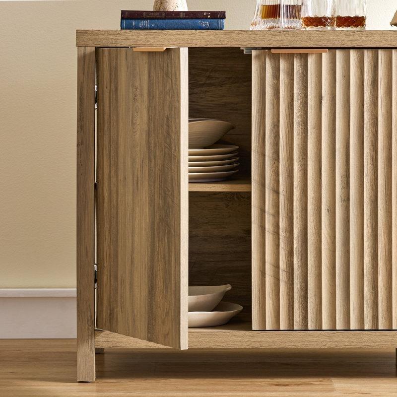 Doğal Ahşap Renk Endüstriyel Ahşap 3 Çekmeceli Yivli Tasarım Konsol - 119x40x75 cm - 128680