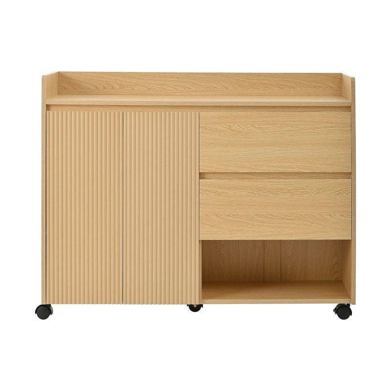 Doğal Ahşap Renk MDF Tekerlekli Çekmeceli Ayakkabılık - 110x35x86 cm - 118672