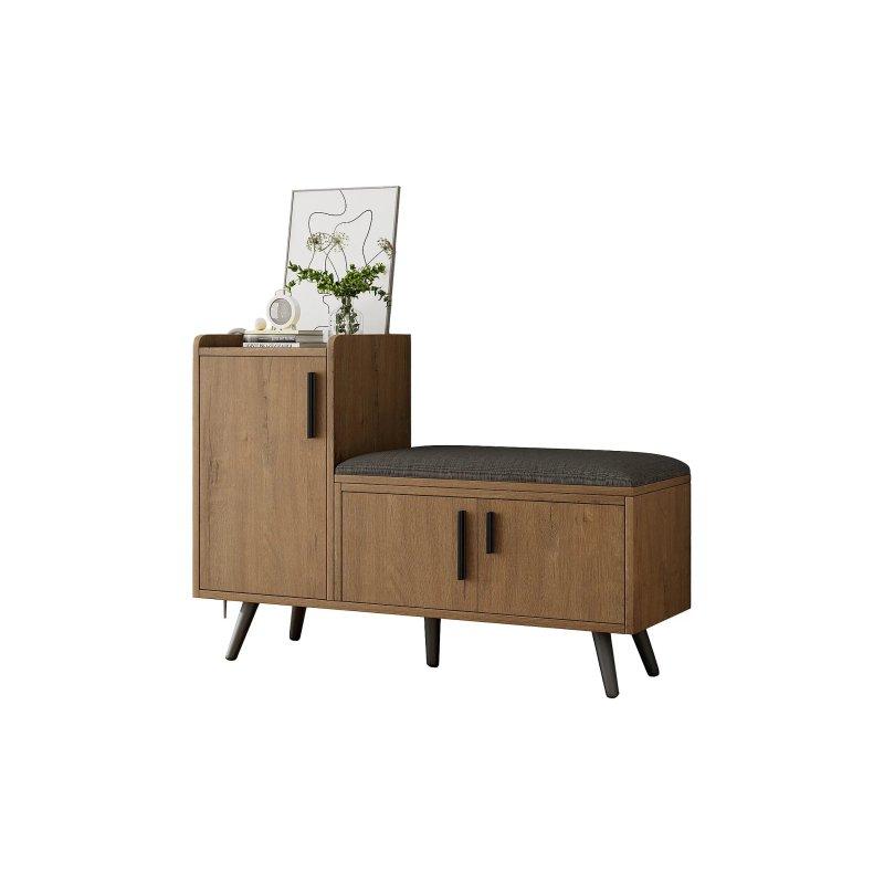 Doğal Ahşap Renk Suntalam Minderli ve Metal Ayaklı Ayakkabılık - 100 x 34 x 69 cm - 118351