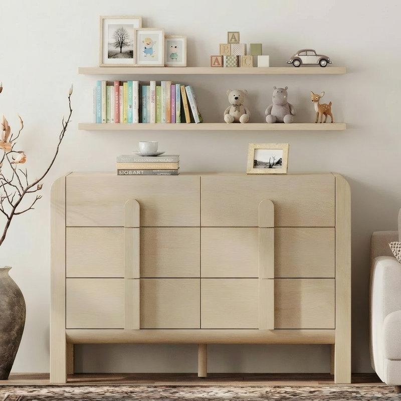 Doğal Ahşap Tonlu Masif Ayaklı Kavisli Tasarım 6 Çekmeceli Şifonyer - 120x40x81 cm - 122545