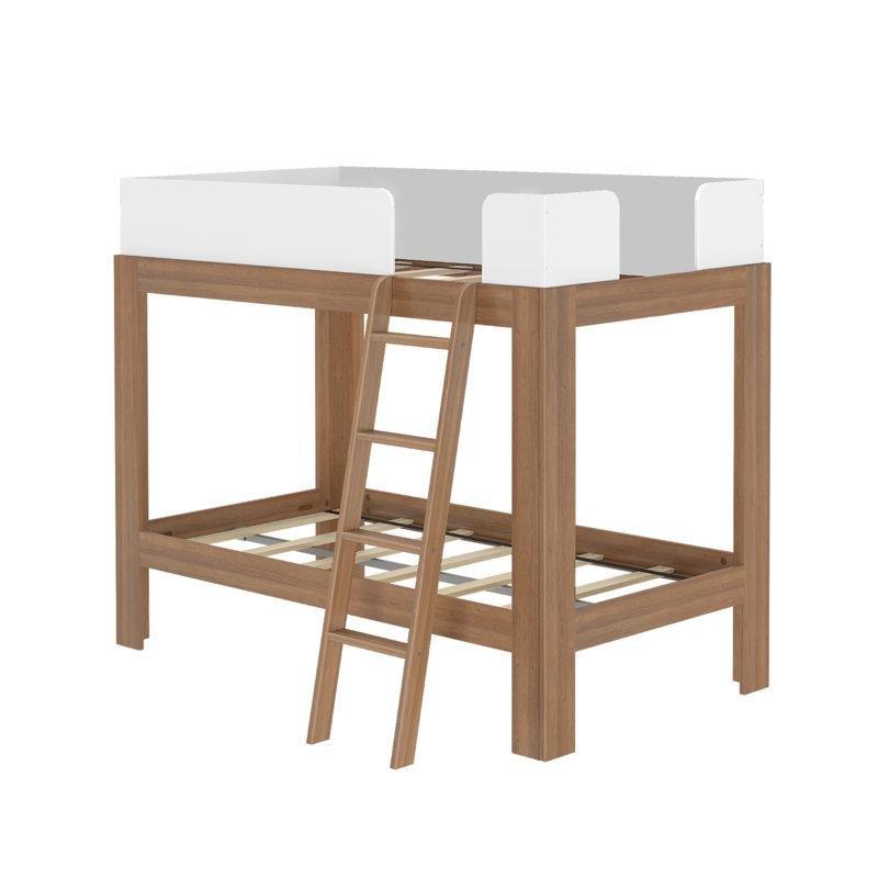 Doğal Ahşap ve Beyaz Masif Yönü Değiştirilebilir Merdivenli Ranza - 198x141 cm - 124635