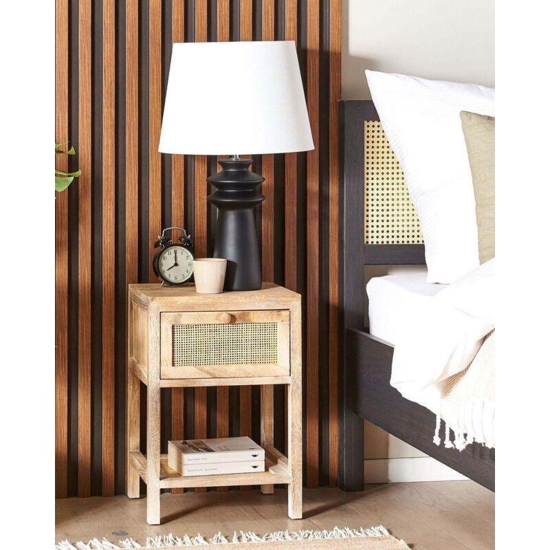 Doğal Ahşap ve Rattan Örgü Detaylı Çekmeceli Raflı Komodin - 35x29x51 cm - 127643
