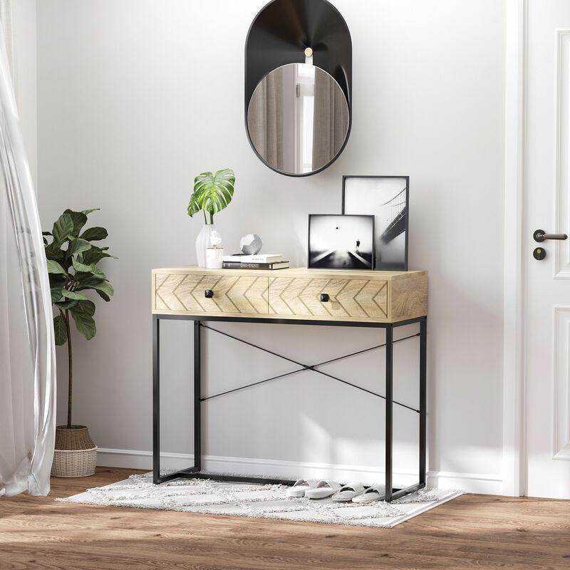 Doğal Ahşap ve Siyah Metal 2 Çekmeceli Endüstriyel Dresuar - 90x35x76 cm - 133816