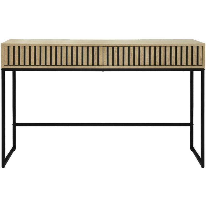 Doğal Ahşap ve Siyah Metal 2 Çekmeceli Yivli Tasarım Dresuar - 120x30x77 cm - 133758