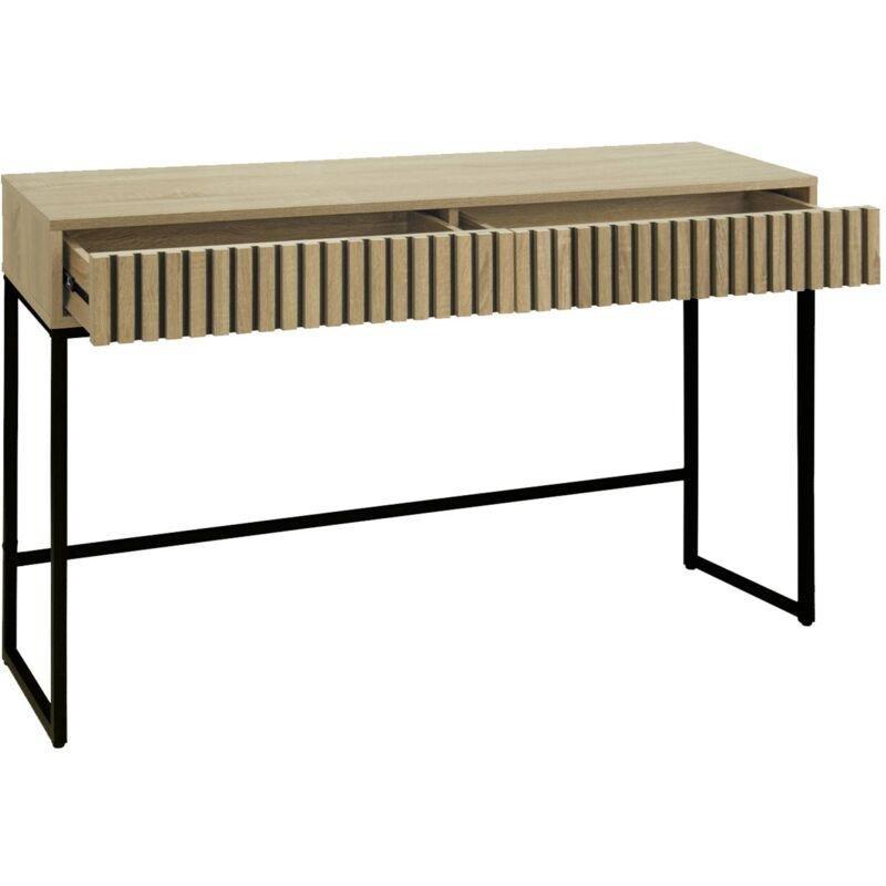 Doğal Ahşap ve Siyah Metal 2 Çekmeceli Yivli Tasarım Dresuar - 120x30x77 cm - 133758