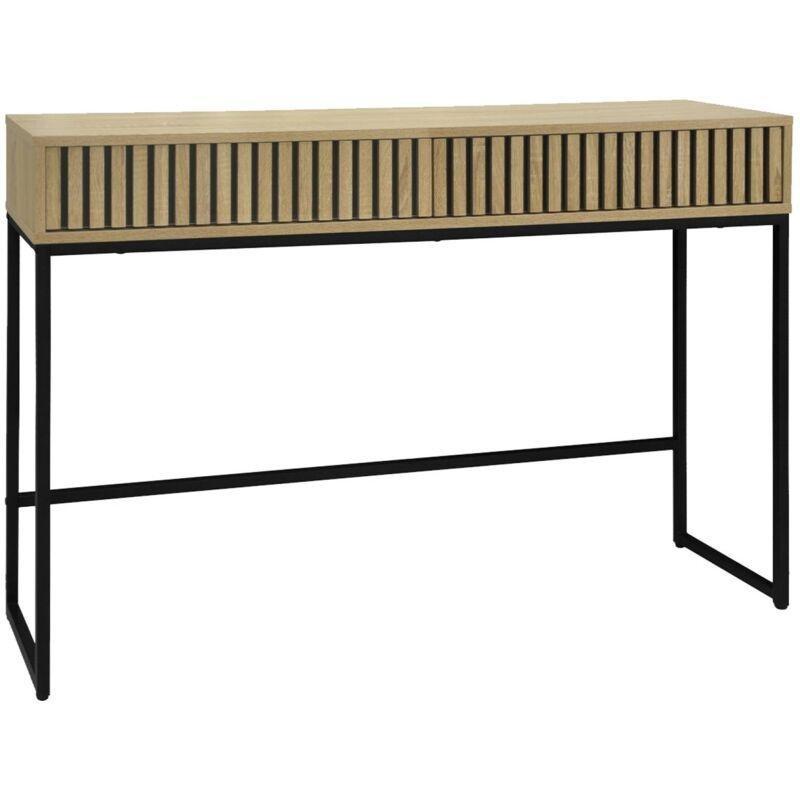 Doğal Ahşap ve Siyah Metal 2 Çekmeceli Yivli Tasarım Dresuar - 120x30x77 cm - 133758