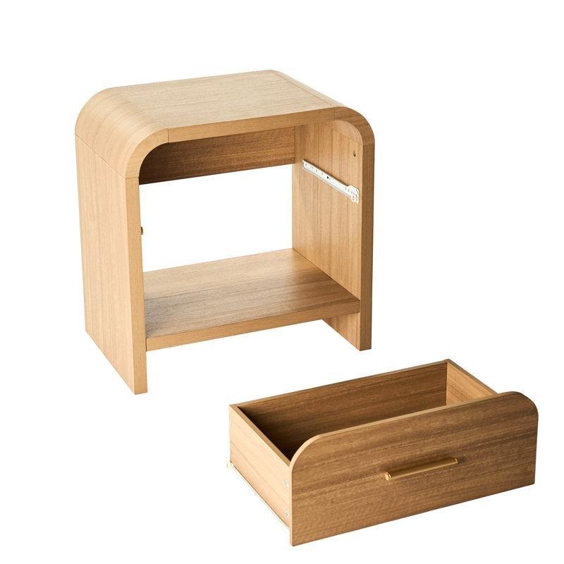 Doğal Ahşap Yuvarlak Köşeli Tek Çekmeceli Yuvarlak Komodin İkili Set - 46x23x69 cm - 128242