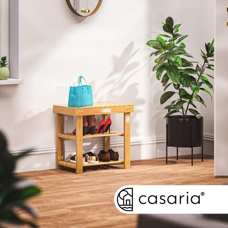 Doğal Akasya Masif Ahşap 2 Raflı Oturaklı Ayakkabılık Bench - 50x30x46 cm - 119312