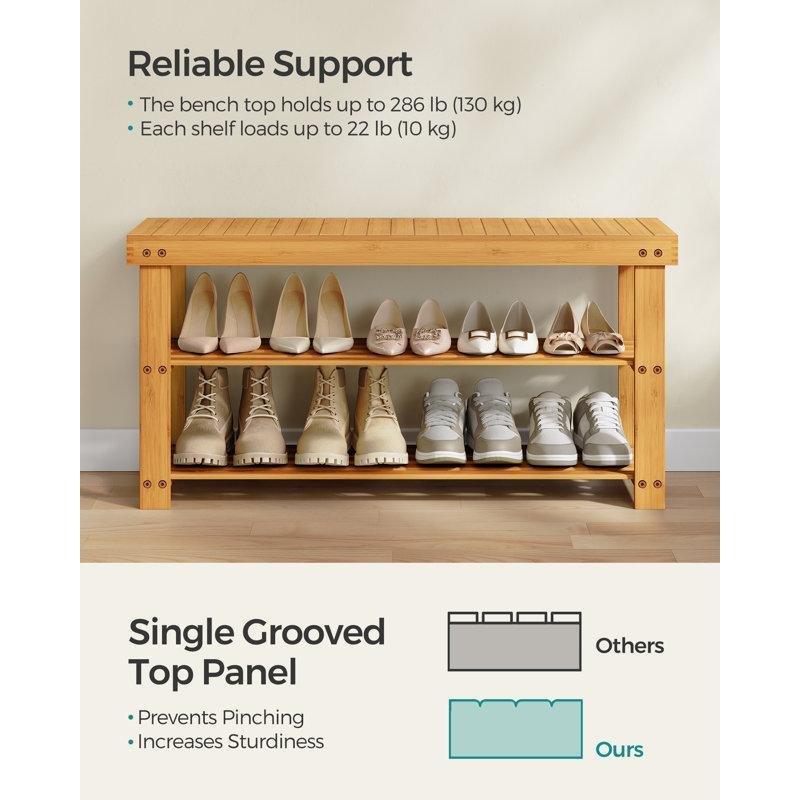 Doğal Bambu 3 Katlı 8 Çift Kapasiteli Oturaklı Ayakkabılık Bench - 90x29x46 cm - 120616