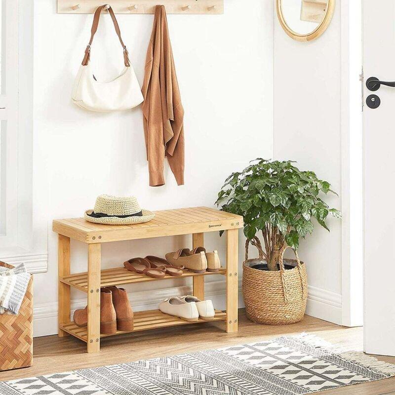 Doğal Bambu 3 Katlı Oturaklı Ayakkabılık Bench - 70x28x45 cm - 119729