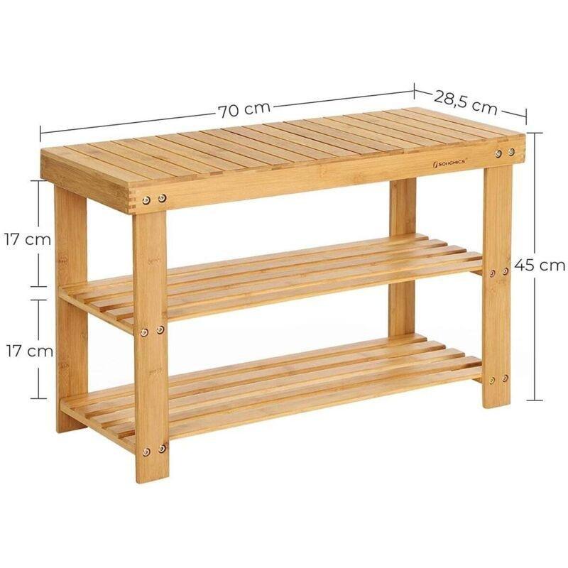 Doğal Bambu 3 Katlı Oturaklı Ayakkabılık Bench - 70x28x45 cm - 119729