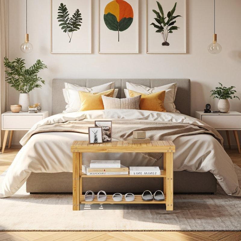 Doğal Bambu 3 Katlı Oturaklı Ayakkabılık Bench - 70x45 cm - 120613