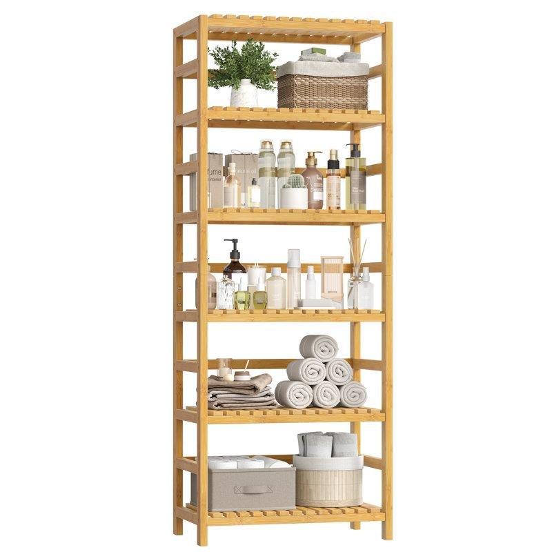 Doğal Bambu Ayarlanabilir Raflı 6 Katlı Kitaplık - 161x60x26 cm - 141739