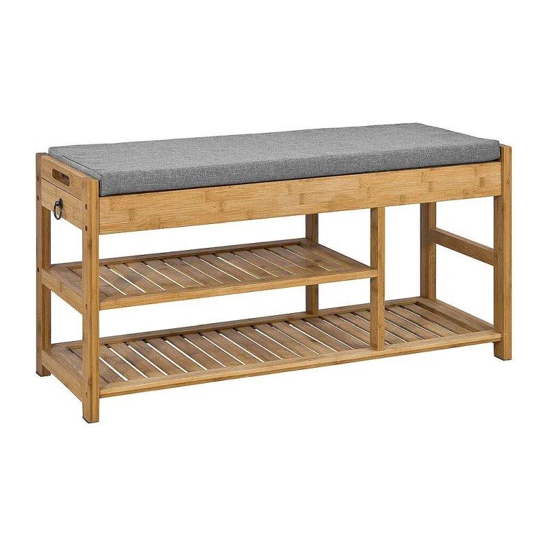 Doğal Bambu Minderli ve Yan Çekmeceli Ayakkabılık - 90x30x45 cm - 118627