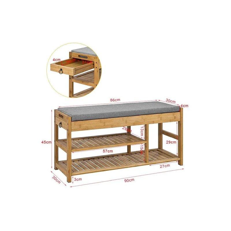 Doğal Bambu Minderli ve Yan Çekmeceli Ayakkabılık - 90x30x45 cm - 118627