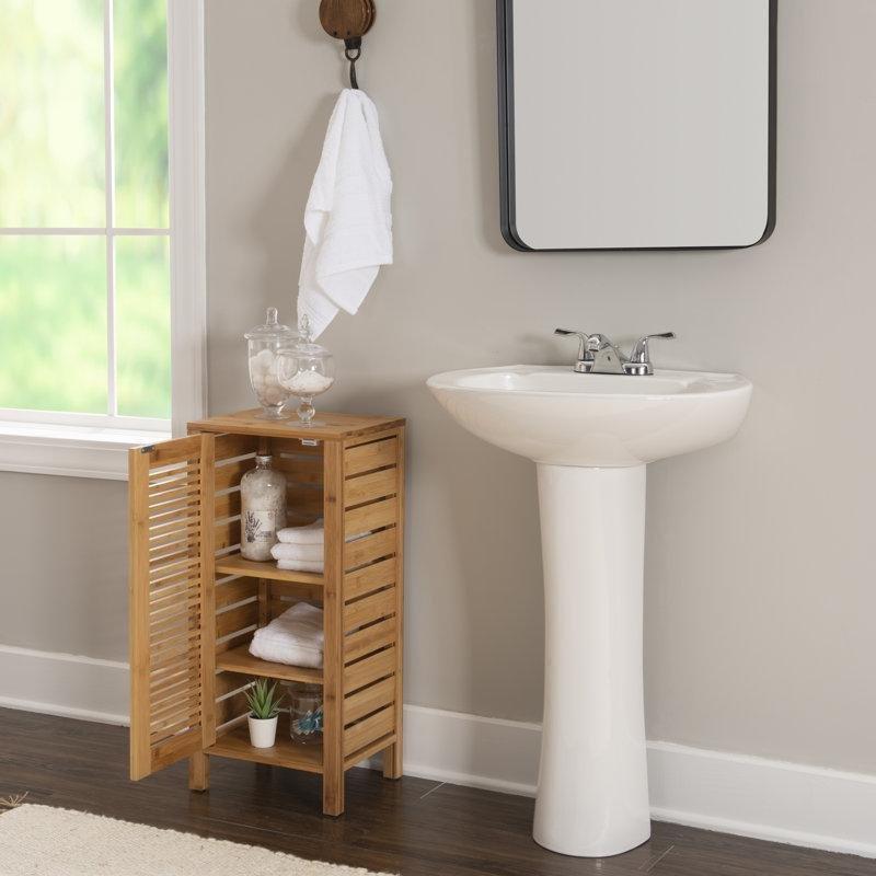 Doğal Bambu Raflı Hasır Banyo Dolabı-74x34x29 cm - 114187