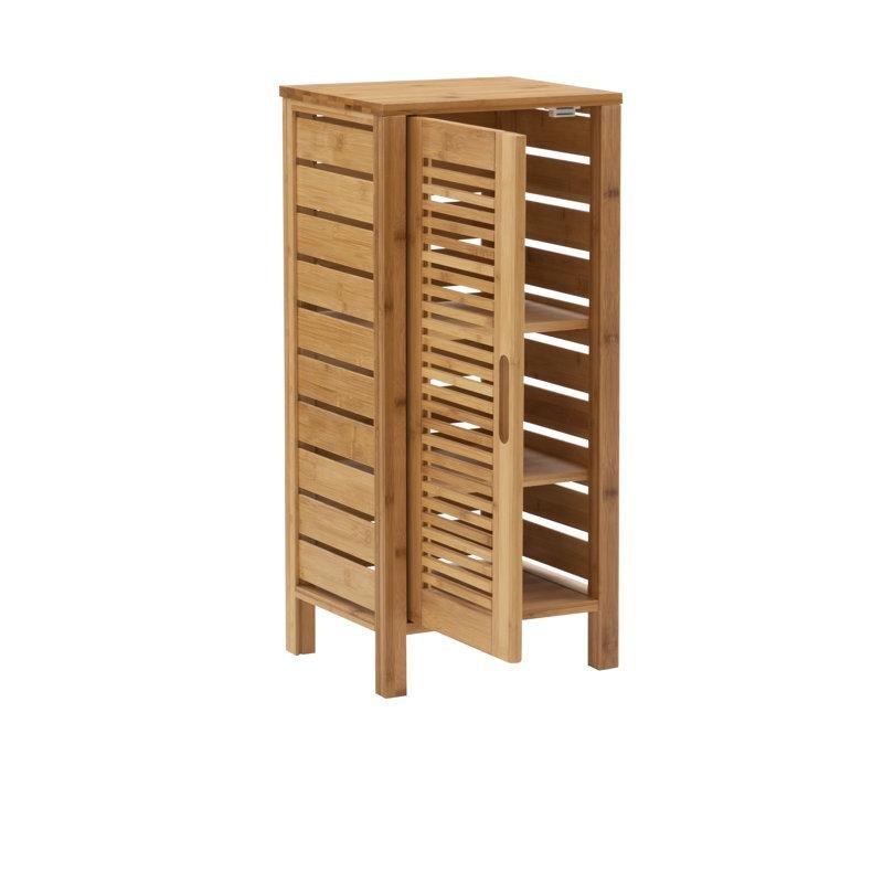 Doğal Bambu Raflı Hasır Banyo Dolabı-74x34x29 cm - 114187