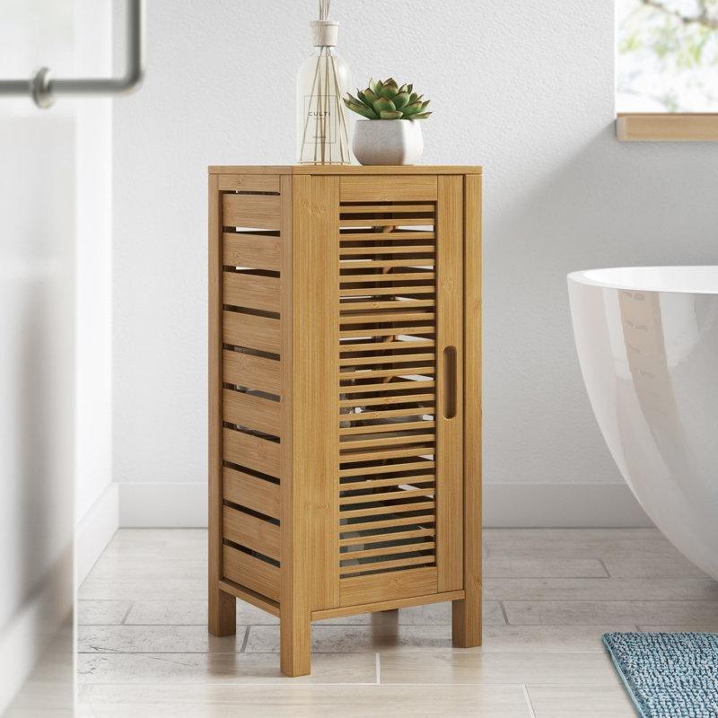 Doğal Bambu Raflı Hasır Banyo Dolabı-74x34x29 cm - 114187