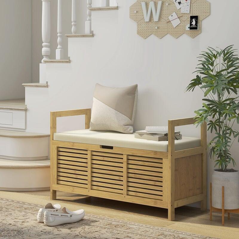 Doğal Bambu Sandıklı Puflu Ayakkabılık - 100x40x60 cm - 119792