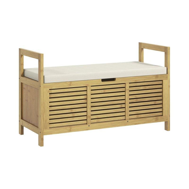 Doğal Bambu Sandıklı ve Minderli Bench Ayakkabılık - 100x40x60 cm - 118519