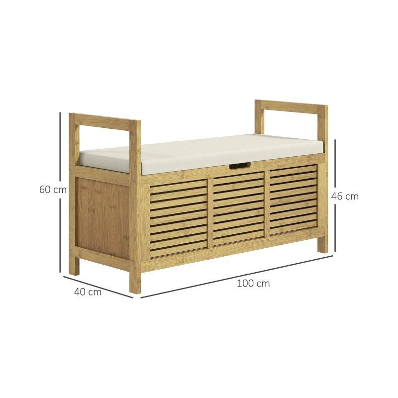 Doğal Bambu Sandıklı ve Minderli Bench Ayakkabılık - 100x40x60 cm - 118519