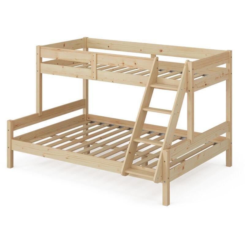 Doğal Çam Ağacı Geniş Alt Yataklı Merdivenli Ranza - 90x200 / 140x200 cm - 124814