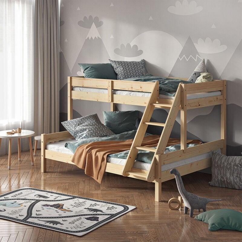 Doğal Çam Ağacı Geniş Alt Yataklı Merdivenli Ranza - 90x200 / 140x200 cm - 124814
