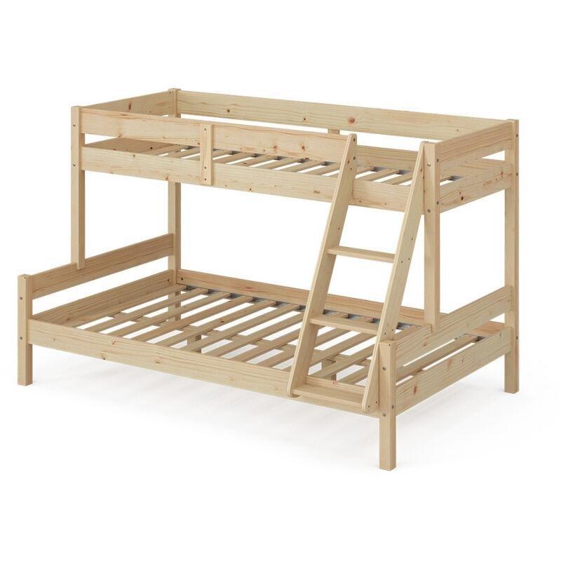 Doğal Çam Merdivenli Geniş Alt Yataklı Ranza - 120x200 / 80x200 cm - 125234