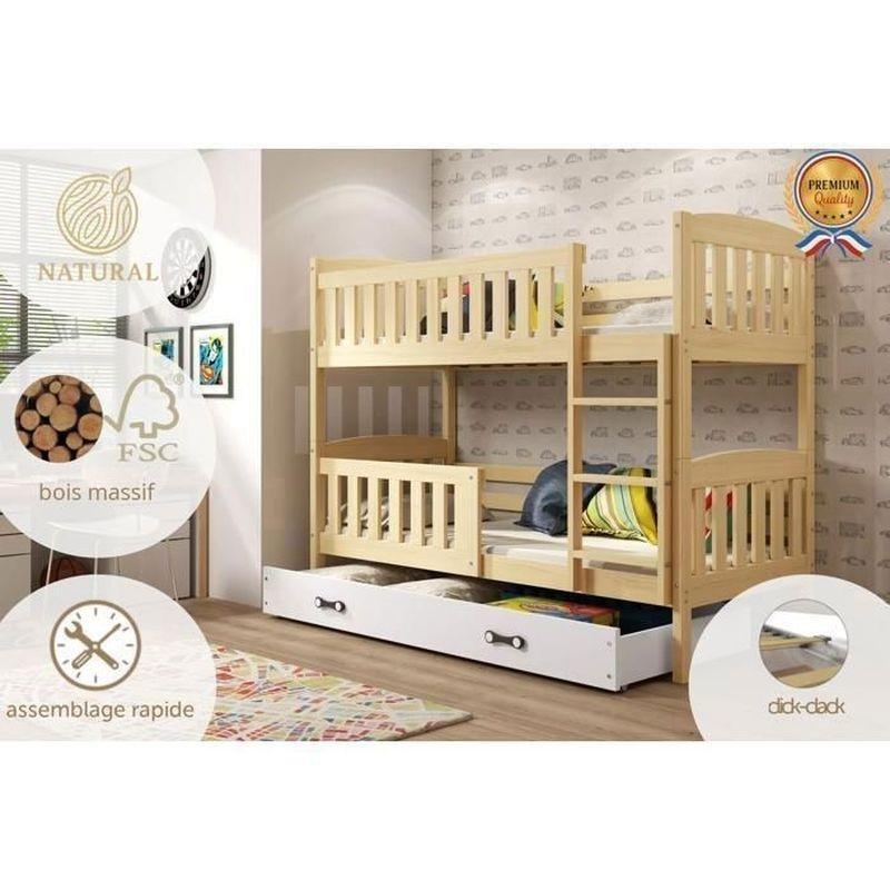 Doğal Çam ve Beyaz Masif Ahşap Ayrılabilir Çekmeceli Ranza - 90x190 cm - 125623