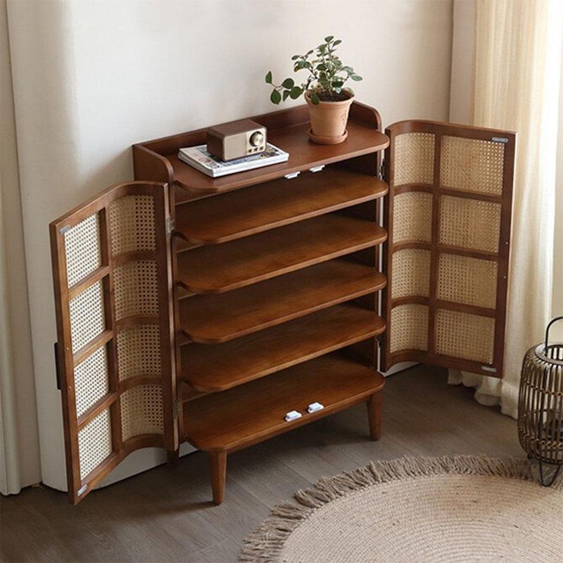 Doğal Dişbudak Masif Ahşap El Örmesi Kapaklı Hasır Ayakkabılık - 84x118 cm - 120949