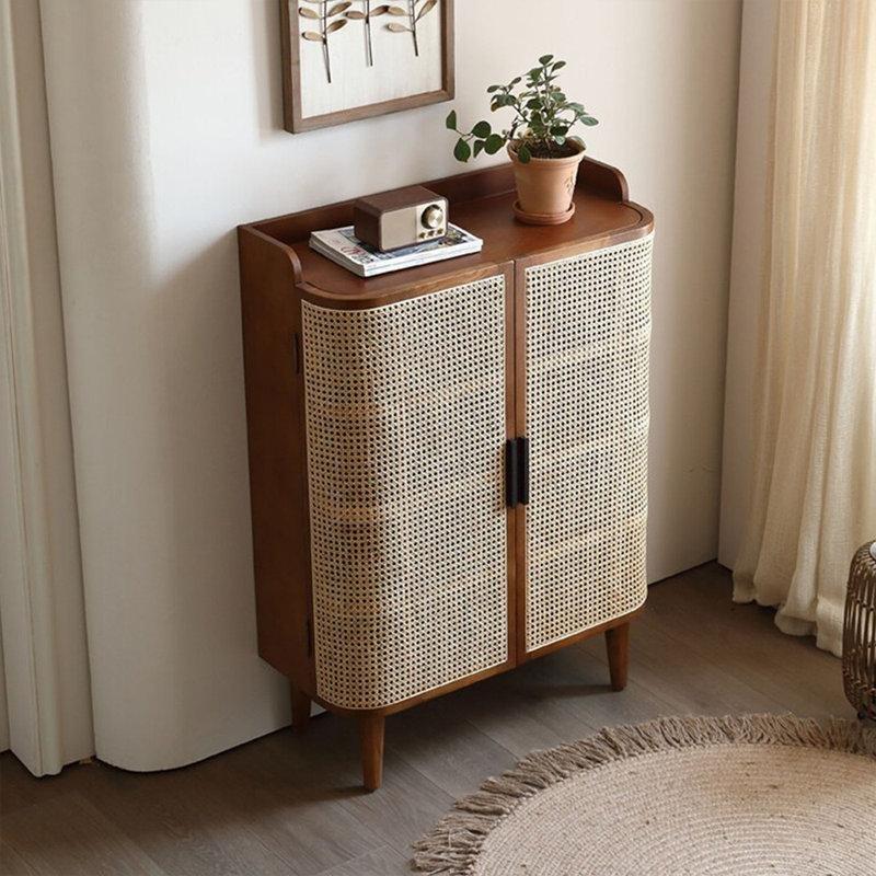 Doğal Dişbudak Masif Ahşap El Örmesi Kapaklı Hasır Ayakkabılık - 84x118 cm - 120949