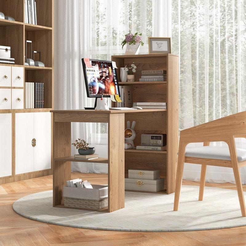 Doğal Endüstriyel Ahşap Raflı Dikdörtgen Bilgisayar Masası-122x56x122 cm - 116721
