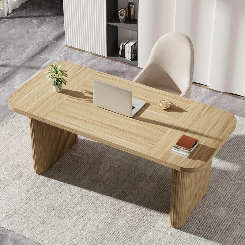 Doğal Endüstriyel Ahşap Raflı Dikdörtgen Bilgisayar Masası-160x78x75 cm - 116799