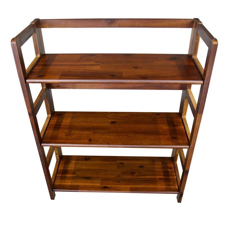 Doğal Eskitme Masif Akasya Katlanabilir 3 Raflı Portatif Kitaplık - 70x29x87 cm - 142063