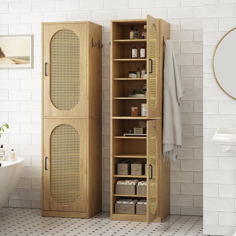 Doğal Hasır Raflı Ayarlanabilir Hasır Banyo Dolabı-169x44x40 cm - 114178